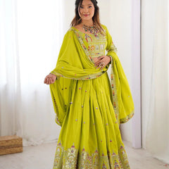 Women's Chinon Embroidered Sequin Lehenga Choli with Dupatta