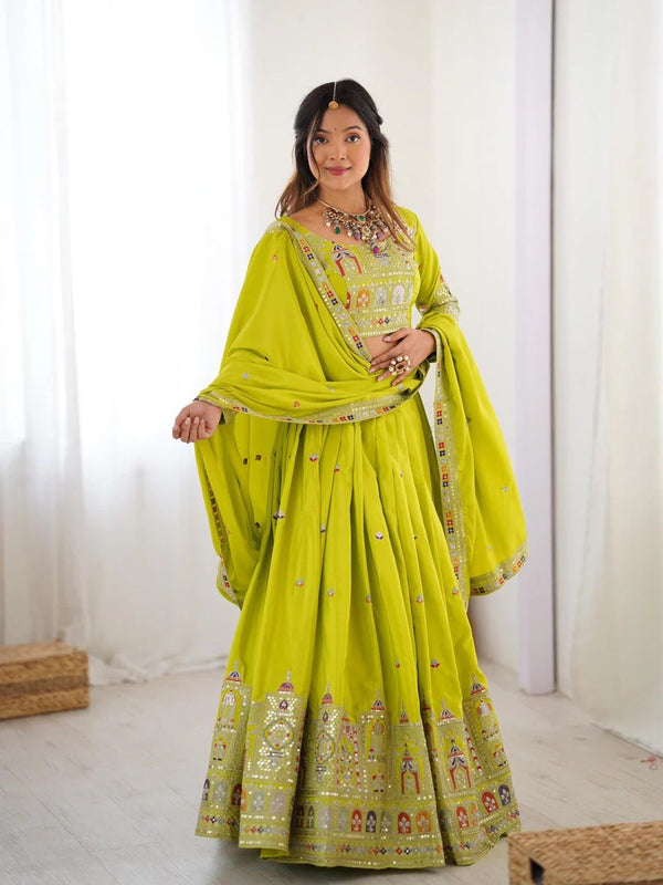 Women's Chinon Embroidered Sequin Lehenga Choli with Dupatta