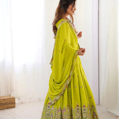 Women's Chinon Embroidered Sequin Lehenga Choli with Dupatta