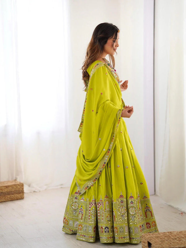 Women's Chinon Embroidered Sequin Lehenga Choli with Dupatta