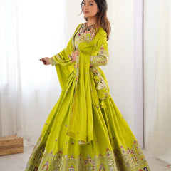 Women's Chinon Embroidered Sequin Lehenga Choli with Dupatta