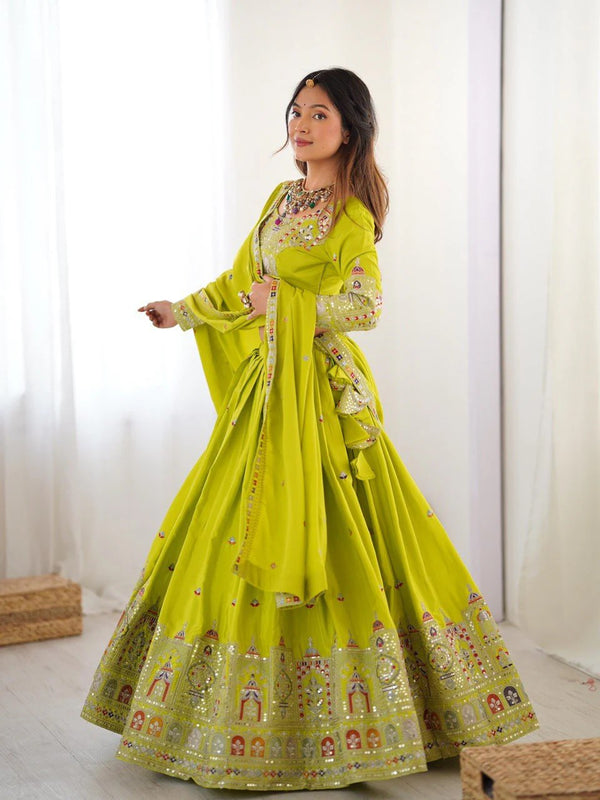 Women's Chinon Embroidered Sequin Lehenga Choli with Dupatta