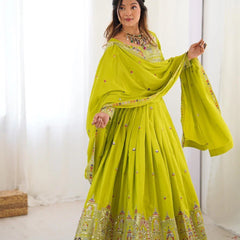 Women's Chinon Embroidered Sequin Lehenga Choli with Dupatta