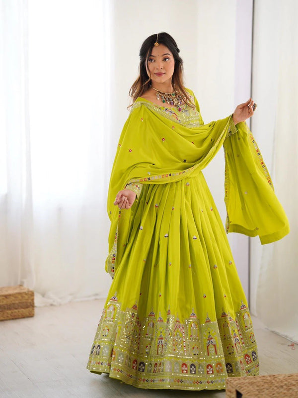 Women's Chinon Embroidered Sequin Lehenga Choli with Dupatta