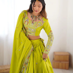 Women's Chinon Embroidered Sequin Lehenga Choli with Dupatta