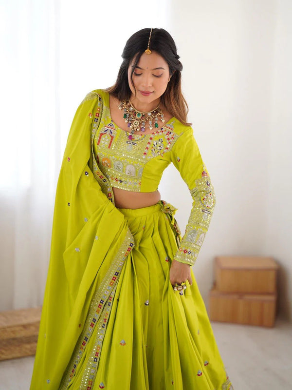 Women's Chinon Embroidered Sequin Lehenga Choli with Dupatta