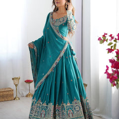 Women's Chinon Embroidered Sequin Lehenga Choli with Dupatta