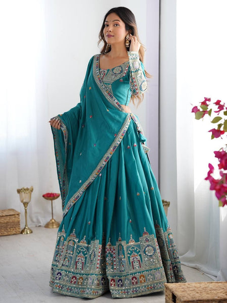 Women's Chinon Embroidered Sequin Lehenga Choli with Dupatta