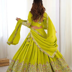 Women's Chinon Embroidered Sequin Lehenga Choli with Dupatta