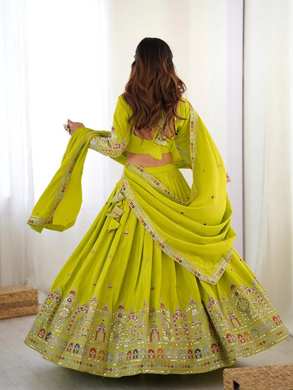 Women's Chinon Embroidered Sequin Lehenga Choli with Dupatta