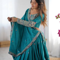 Women's Chinon Embroidered Sequin Lehenga Choli with Dupatta
