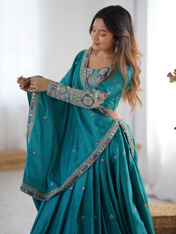 Women's Chinon Embroidered Sequin Lehenga Choli with Dupatta