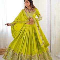 Women's Chinon Embroidered Sequin Lehenga Choli with Dupatta