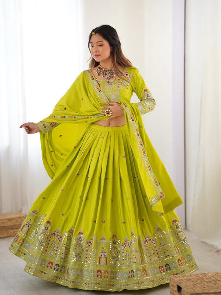 Women's Chinon Embroidered Sequin Lehenga Choli with Dupatta