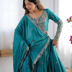 Women's Chinon Embroidered Sequin Lehenga Choli with Dupatta