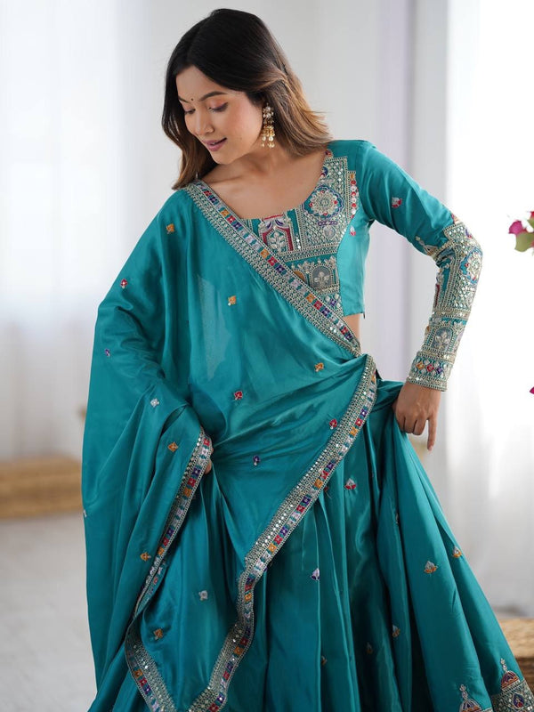 Women's Chinon Embroidered Sequin Lehenga Choli with Dupatta
