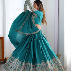Women's Chinon Embroidered Sequin Lehenga Choli with Dupatta