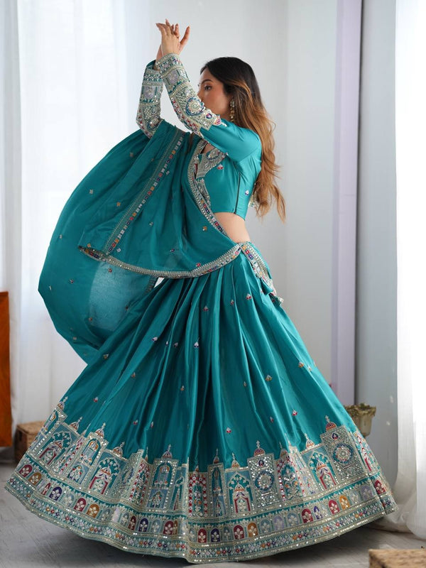 Women's Chinon Embroidered Sequin Lehenga Choli with Dupatta