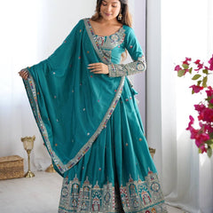 Women's Chinon Embroidered Sequin Lehenga Choli with Dupatta