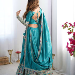 Women's Chinon Embroidered Sequin Lehenga Choli with Dupatta
