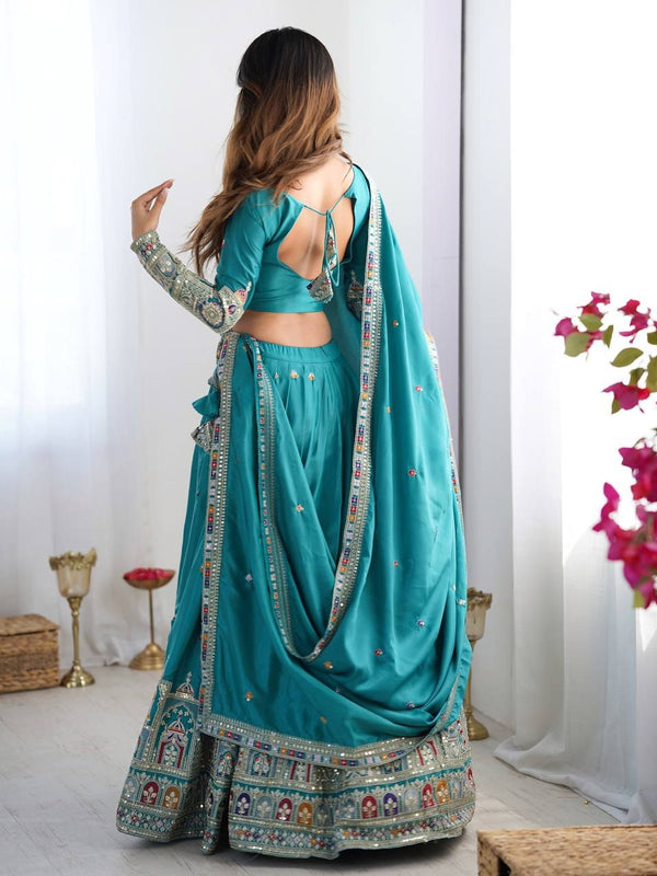 Women's Chinon Embroidered Sequin Lehenga Choli with Dupatta
