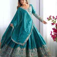 Women's Chinon Embroidered Sequin Lehenga Choli with Dupatta