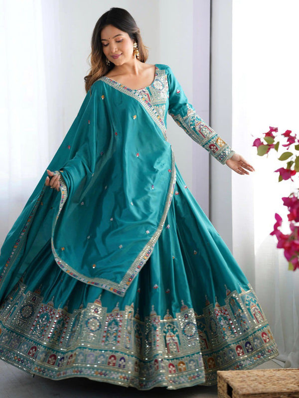 Women's Chinon Embroidered Sequin Lehenga Choli with Dupatta