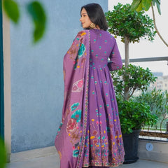 Women's Muslin Printed Kurta with Pant & Chinon Dupatta Set