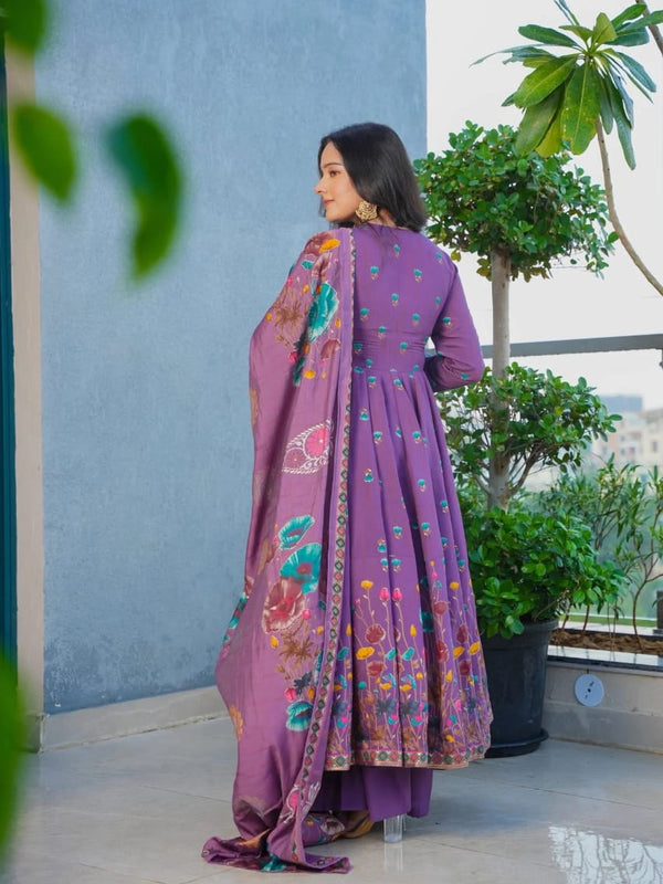 Women's Muslin Printed Kurta with Pant & Chinon Dupatta Set