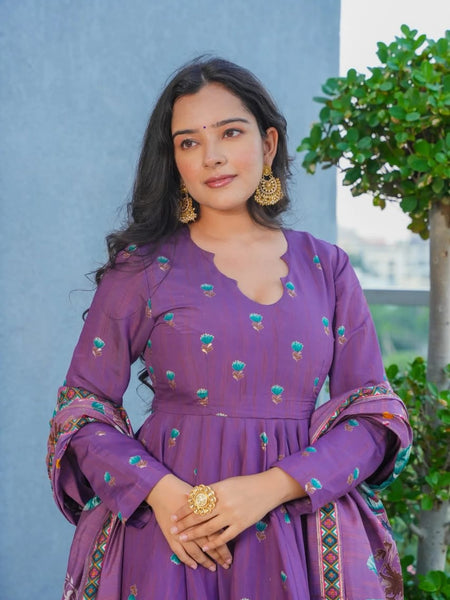 Women's Muslin Printed Kurta with Pant & Chinon Dupatta Set