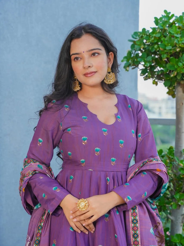 Women's Muslin Printed Kurta with Pant & Chinon Dupatta Set