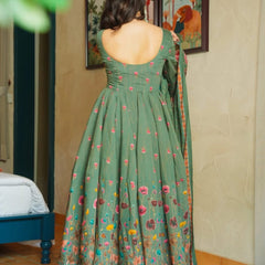 Women's Muslin Printed Kurta with Pant & Chinon Dupatta Set