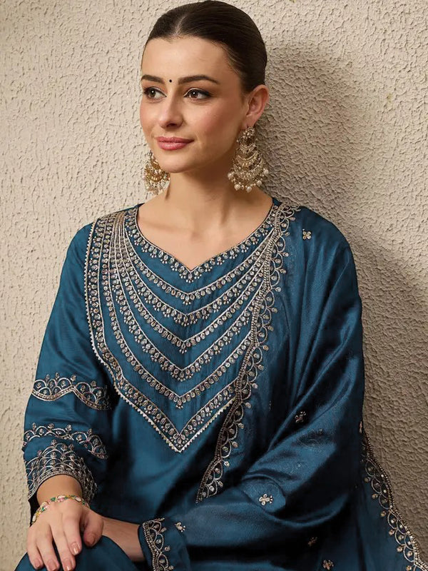 Women's Chinon Suit With Dupatta Set