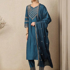 Women's Chinon Suit With Dupatta Set
