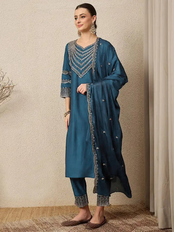Women's Chinon Suit With Dupatta Set