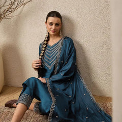 Women's Chinon Suit With Dupatta Set