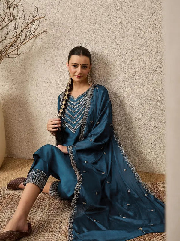 Women's Chinon Suit With Dupatta Set
