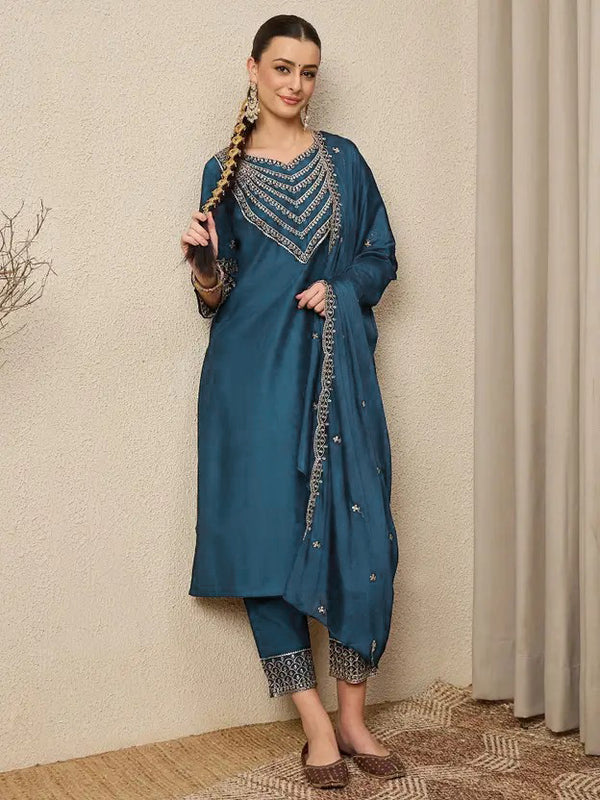 Women's Chinon Suit With Dupatta Set