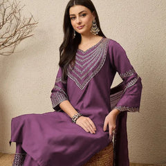 Women's Chinon Suit With Dupatta Set