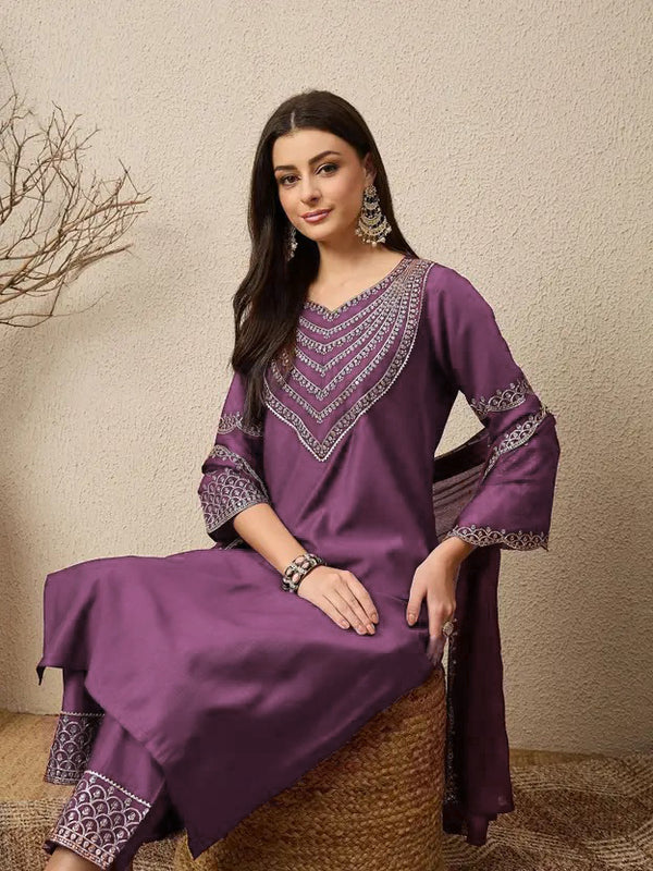 Women's Chinon Suit With Dupatta Set