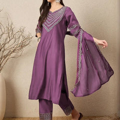 Women's Chinon Suit With Dupatta Set
