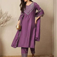 Women's Chinon Suit With Dupatta Set