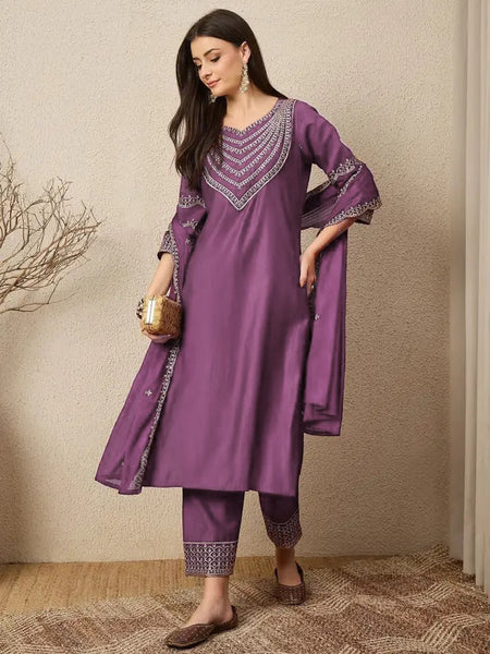 Women's Chinon Suit With Dupatta Set