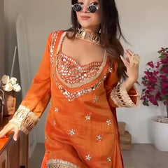 Women's Embroidered Chinon Suit Set With Dupatta