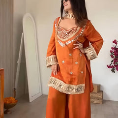 Women's Embroidered Chinon Suit Set With Dupatta