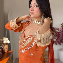 Women's Embroidered Chinon Suit Set With Dupatta