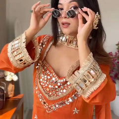 Women's Embroidered Chinon Suit Set With Dupatta