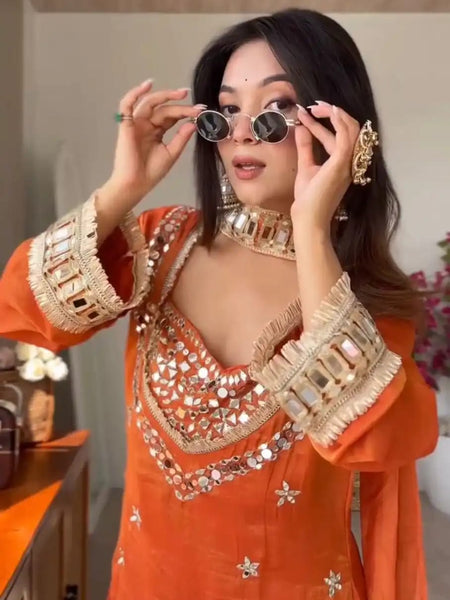 Women's Embroidered Chinon Suit Set With Dupatta