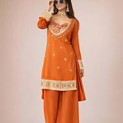Women's Embroidered Chinon Suit Set With Dupatta