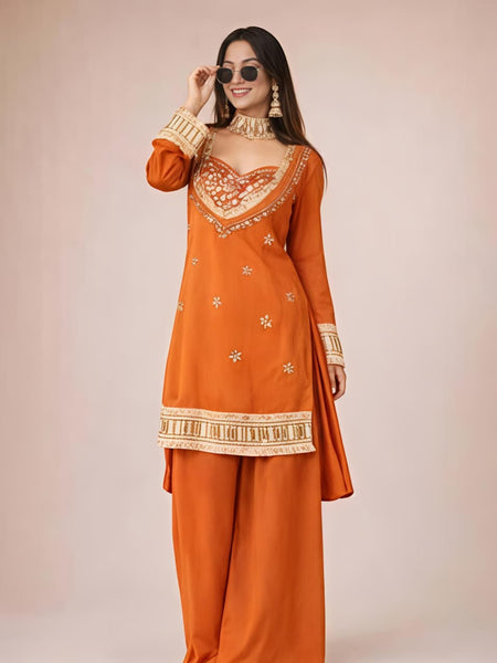 Women's Embroidered Chinon Suit Set With Dupatta